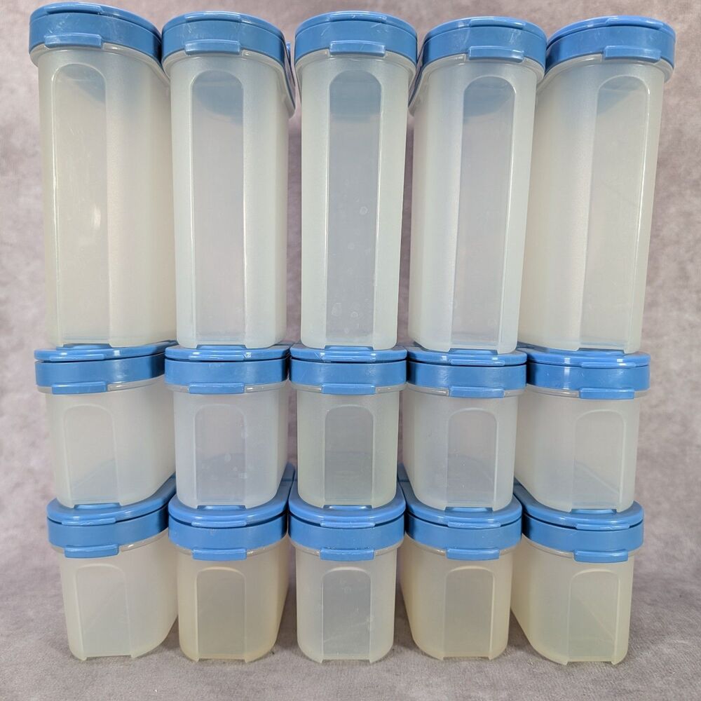 Tupperware Modular Mates Spice Shakers Set Lot 15 Blue Flip Lids 1843 1846 1844